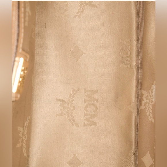 MCM Beige Visetos Silver and Gold Pyramid Studded Backpack - Picture 11 of 16